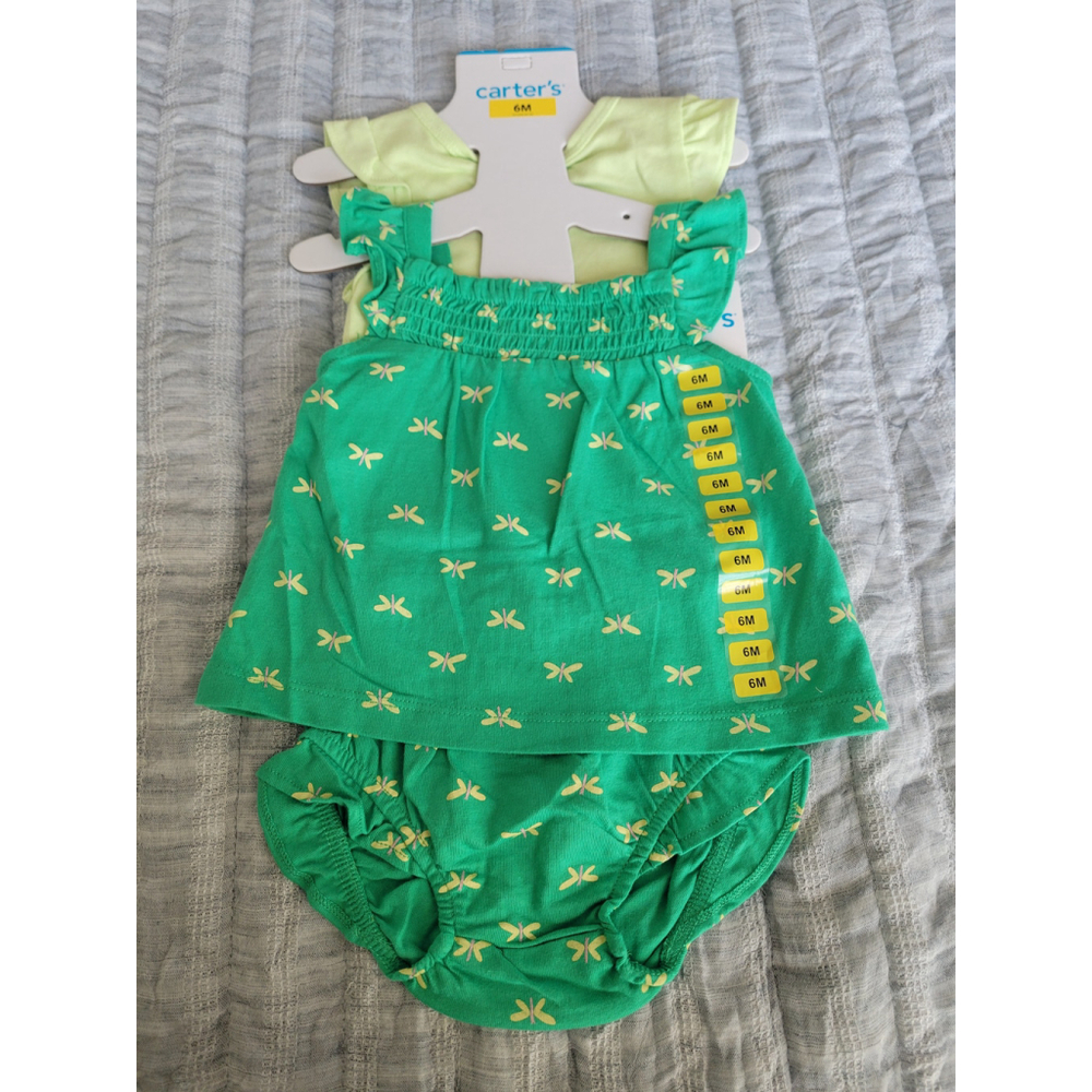 Baby Girl Carter's 3 Piece Outfit Set Green Dragonfly 6M NWT